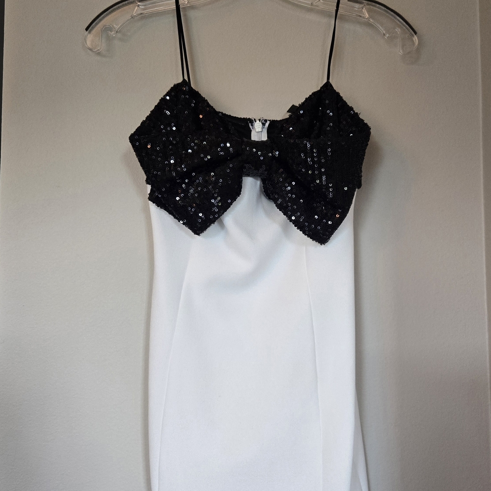 Lovely Day Black and White Sequin Sheath Mini Dress